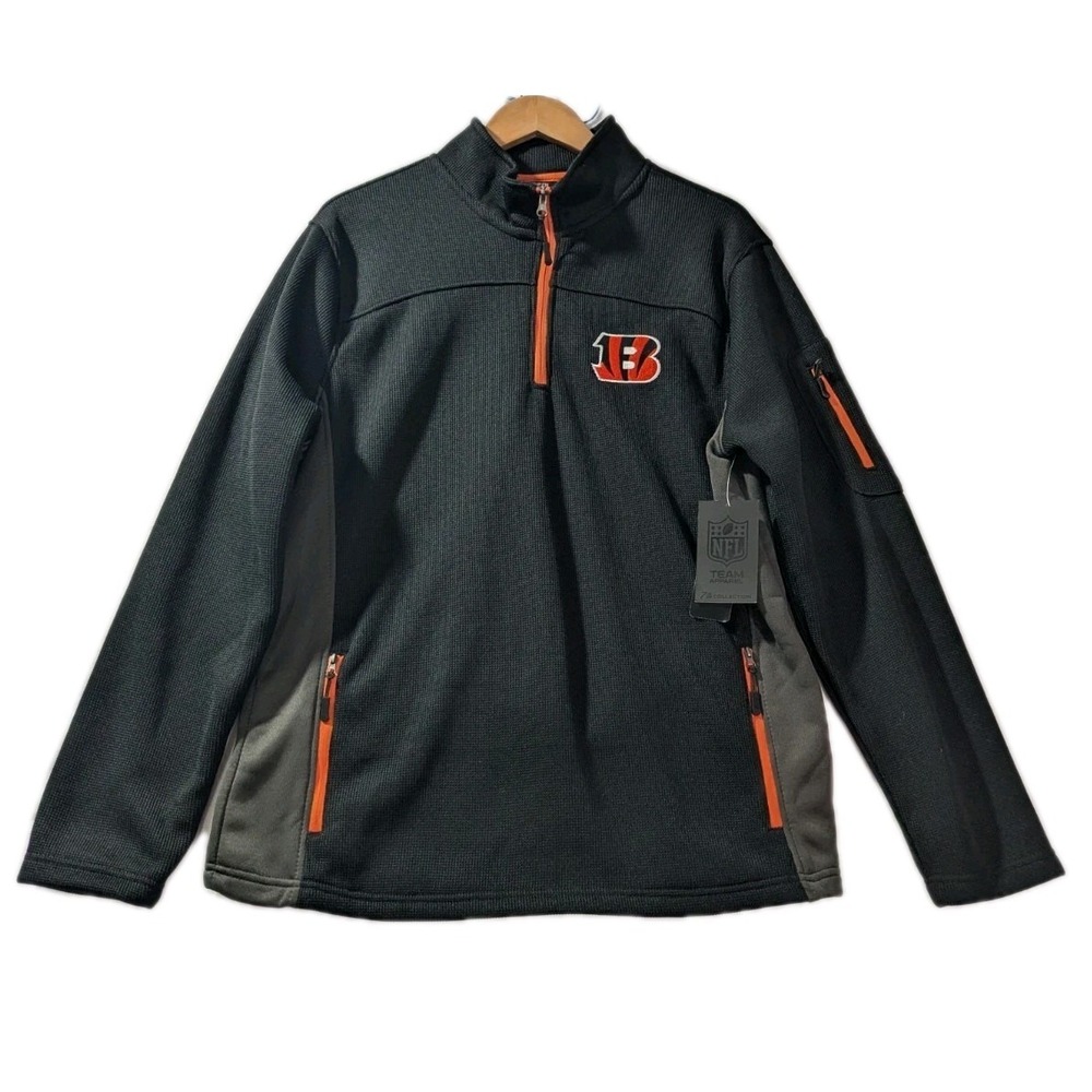 NFL Cincinnati Bengals 1/4 Zip Fleece Jacket Team Apparel Black Orange‎ L